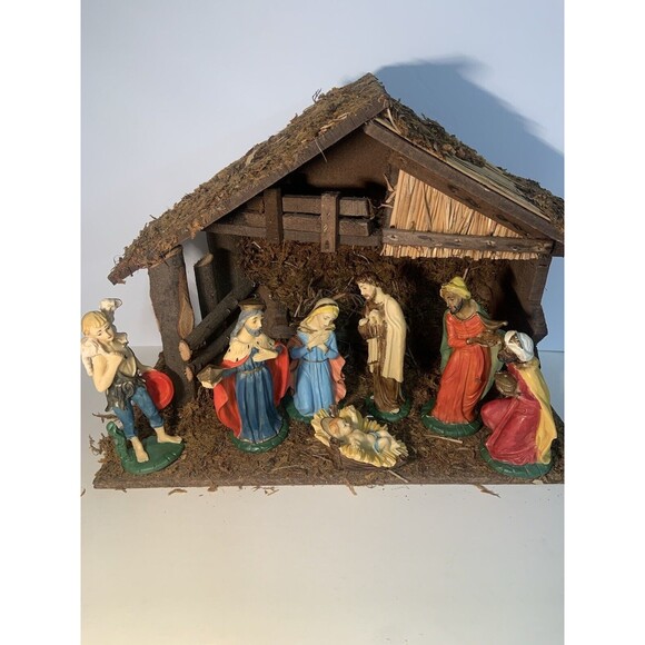 RARE Italy Vintage Nativity SET Hand Painted  Italian Lot of 7 + STABLE - Picture 6 of 16